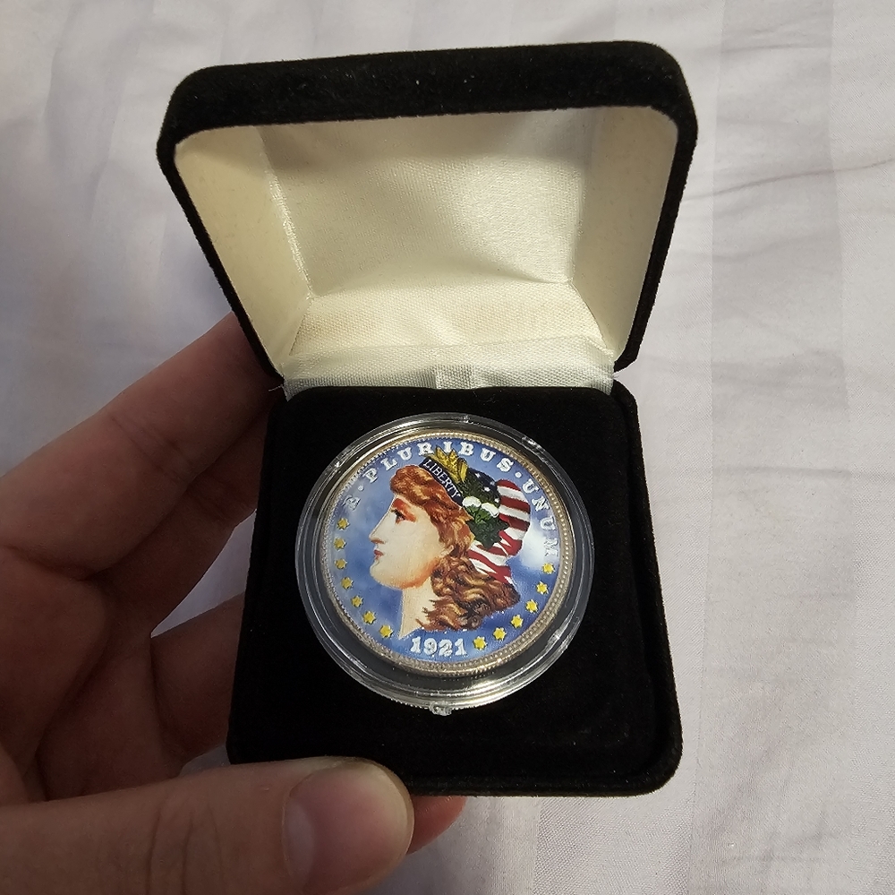 1921 Colorized Morgan $1 Dollar Silver Coin in Capsule and Original Box
